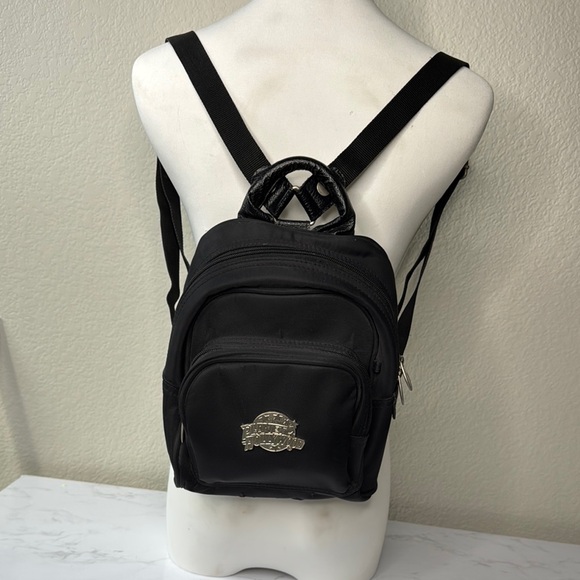 Vintage Planet Hollywood Black Nylon Mini Backpack Y2K Retro‎ Logo Bag - Picture 1 of 10